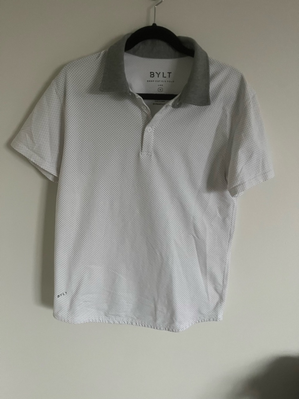 BYLT White Microdot Polo with Gray Collar